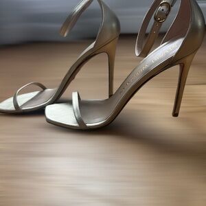 Stuart Weitzman Nudist Gold Heeled Sandal